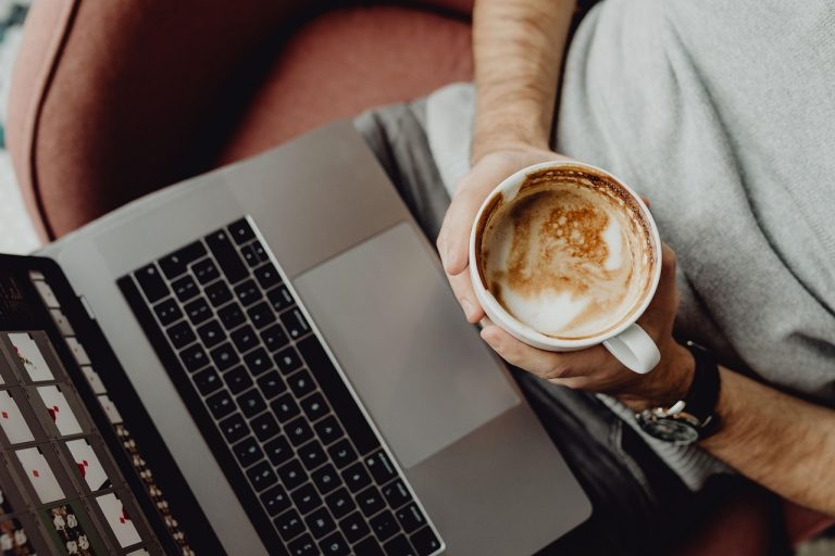 Coffee, cup, computer — Elegant Living With Investment Potential